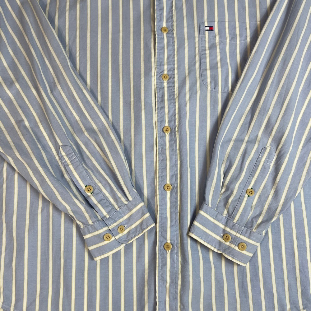 Tommy Hilfiger Mens Button Down Shirt XL Blue White Stripe Pocket Logo Casual - Picture 4 of 12